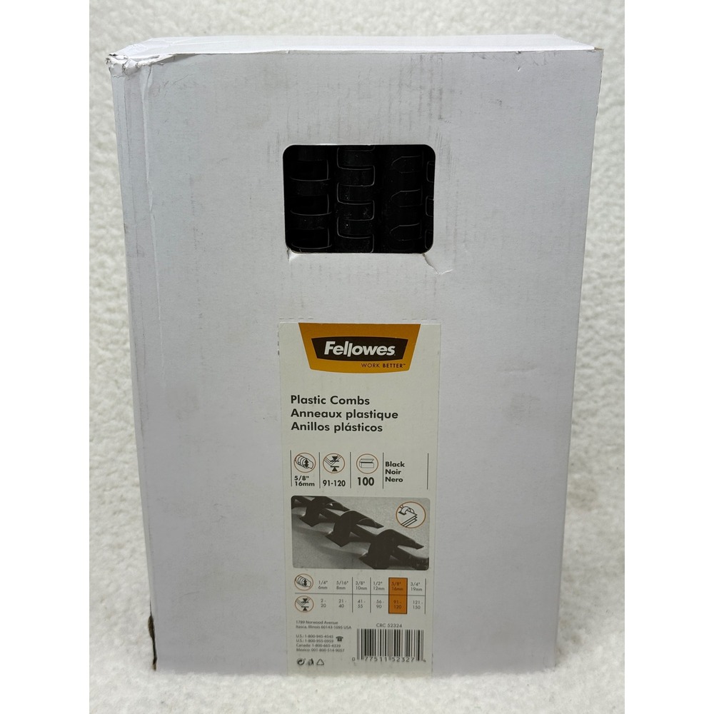 Fellowes 5/8" Black Plastic‎ Comb Binding Elements 100 Pack CRC 52324